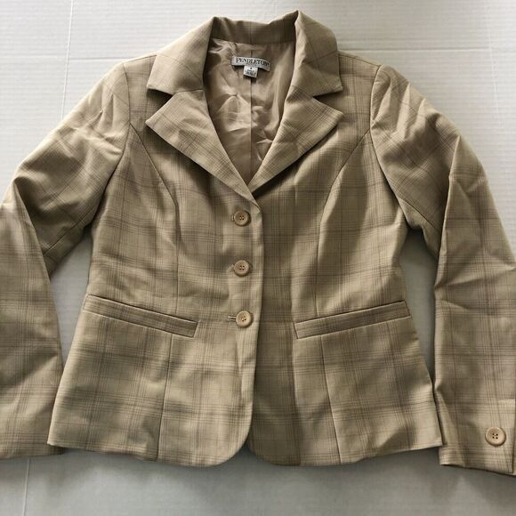 Pendleton Jackets & Blazers - Pendleton Tan Brown Plaid 3 Button Blazer Jacket Women’s Sz 4P A2397